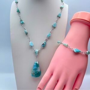 Genuine Larimar Necklace & Bracelet Set – Fine Caribbean Gemstone Jewelry